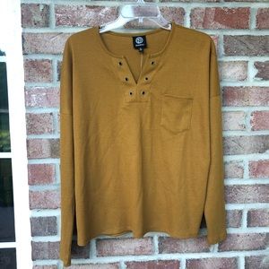 Bobeau yellow brown thermal style long sleeve top NWOT Large